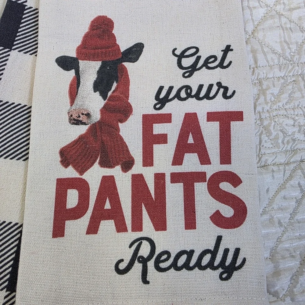 Lot Of 4 Funny Cow Kitchen Towels Silly Sarcasm‎ Windowpane Buffalo Plaid